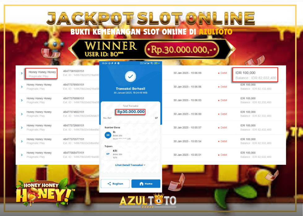 JACKPOT SLOT HONEY HONEY HONEY PRAGMATIC RP.30.000.000,- LUNAS DI AZULTOTO!