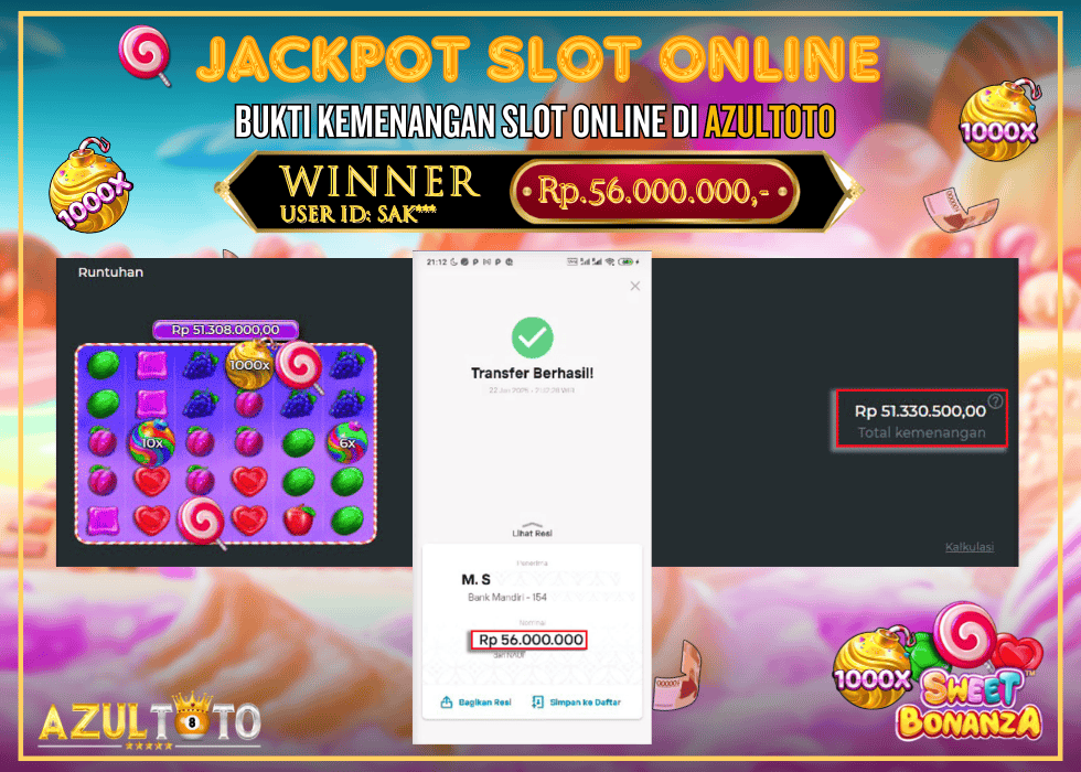 JACKPOT SLOT SWEET BONANZA 1000 RP.56.000.000,- LUNAS DI AZULTOTO!