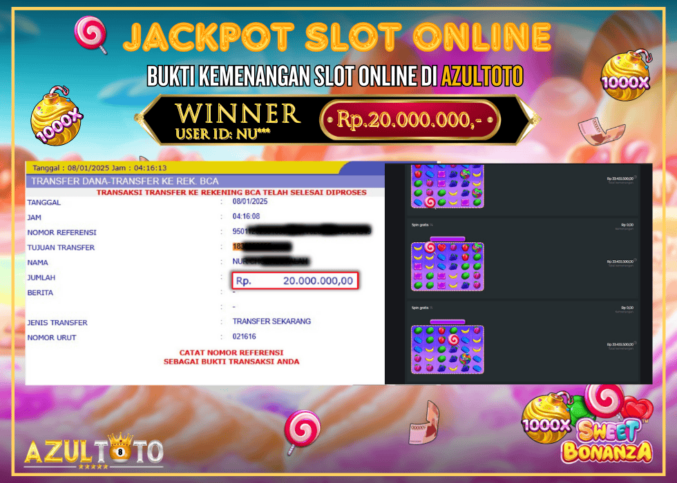 JACKPOT SLOT SWEET BONANZA 1000 RP.20.000.000,- LUNAS DI AZULTOTO!
