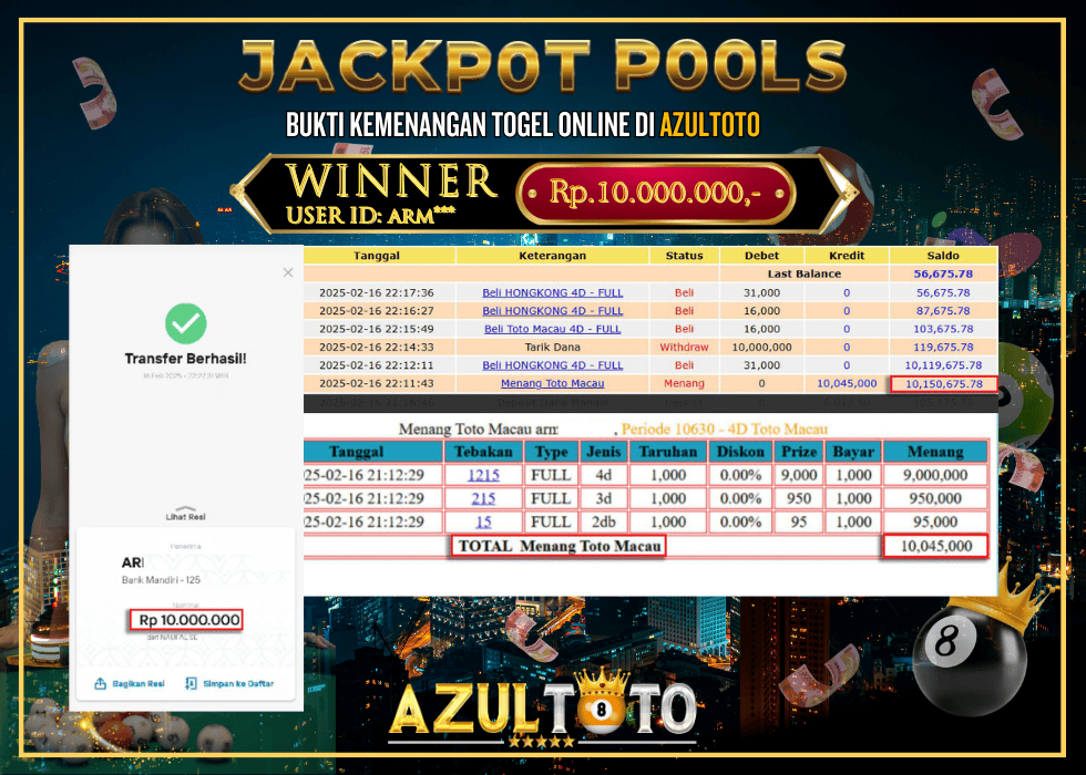 ACKPOT TOGEL TOTO MACAU RP.10.000.000,- LUNAS DI AZULTOTO!