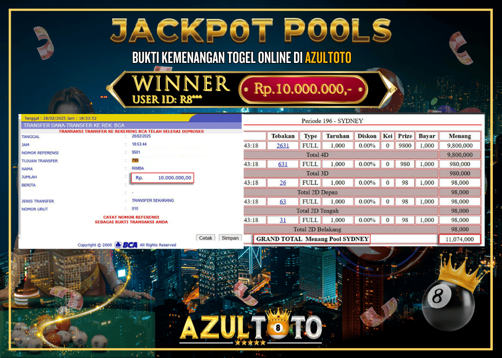 JACKPOT TOGEL SYDNEY RP.10.000.000,- LUNAS DI AZULTOTO!
