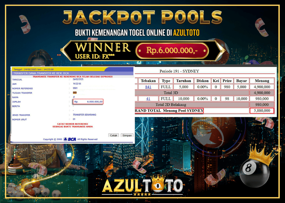 JACKPOT TOGEL SYDNEY RP.6.000.000,- LUNAS DI AZULTOTO!