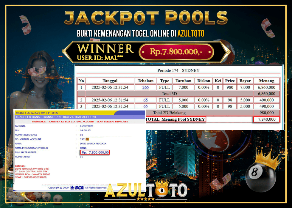 JACKPOT TOGEL SYDNEY RP.7.800.000,- LUNAS DI AZULTOTO!