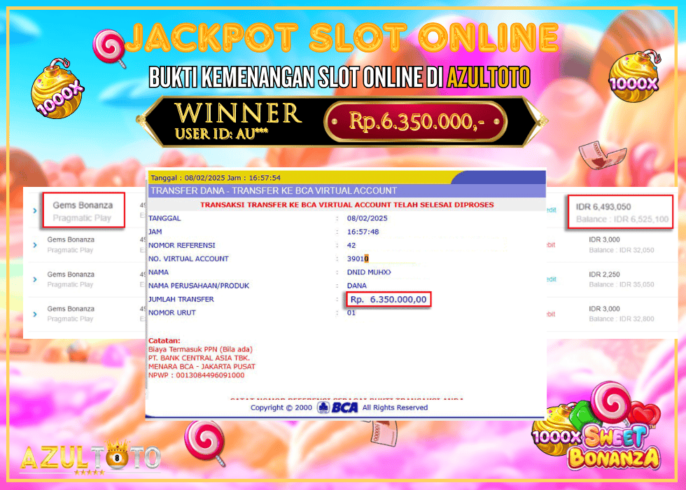 JACKPOT SLOT SWEET BONANZA 1000 RP.6.350.000,- LUNAS DI AZULTOTO!