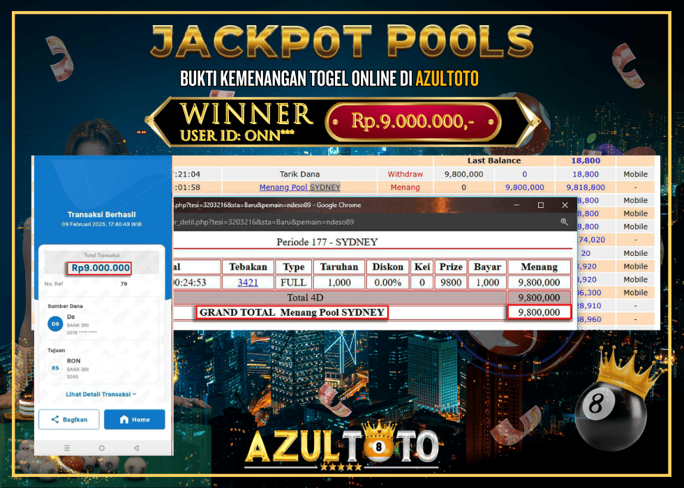 JACKPOT TOGEL SYDNEY RP.9.000.000,- LUNAS DI AZULTOTO!