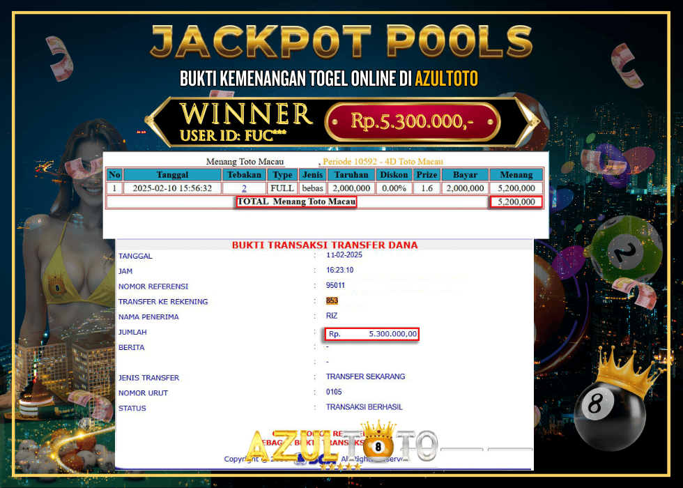 JACKPOT TOGEL TOTO MACAU RP.5.300.000,- LUNAS DI AZULTOTO!