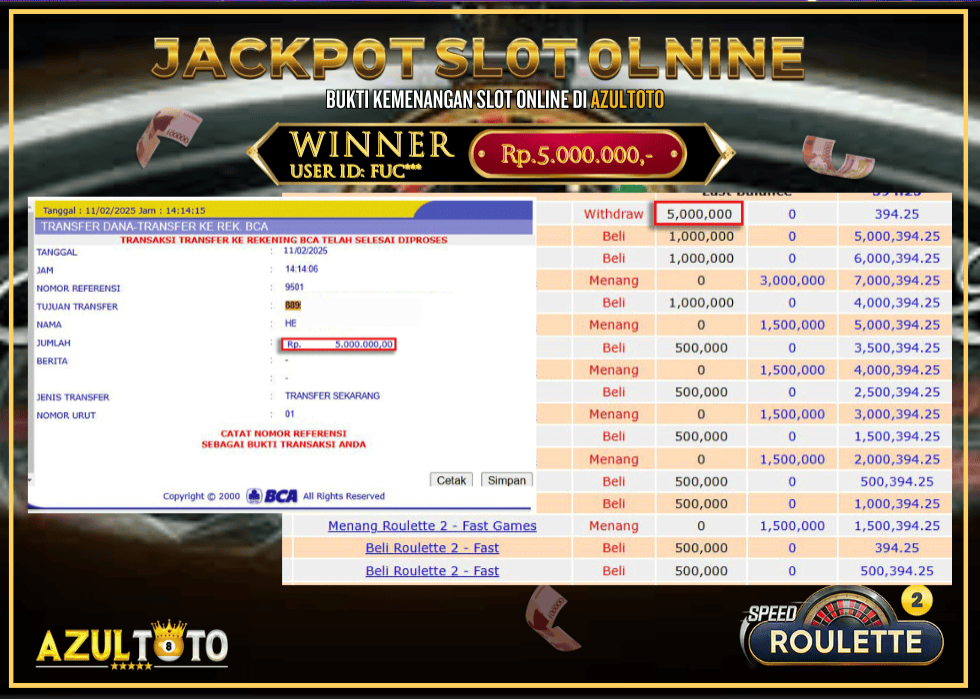JACKPOT GAMES : ROULETTE2 RP.5.000.000,- LUNAS DI AZULTOTO!