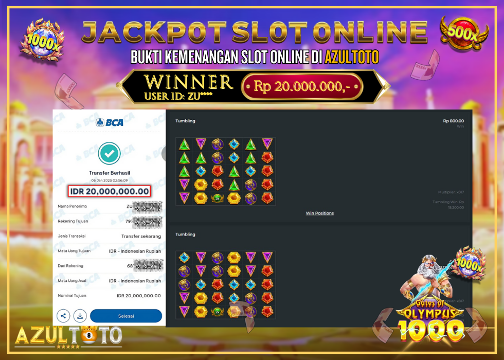 JACKPOT SLOT GATES OF OLYMPUS 1000 RP.20.000.000,- LUNAS DI AZULTOTO!