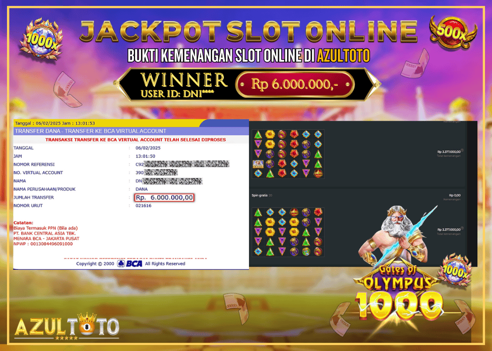 JACKPOT SLOT GATES OF OLYMPUS 1000 RP.6.000.000,- LUNAS DI AZULTOTO!