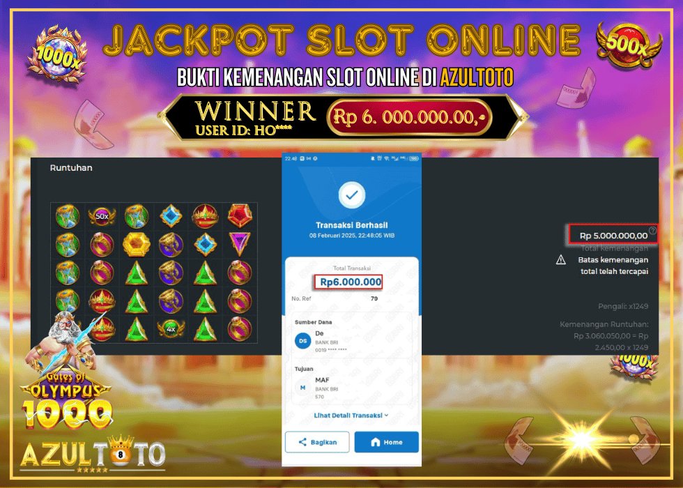JACKPOT SLOT GATES OF OLYMPUS 1000 RP.6.000.000,- LUNAS DI AZULTOTO!