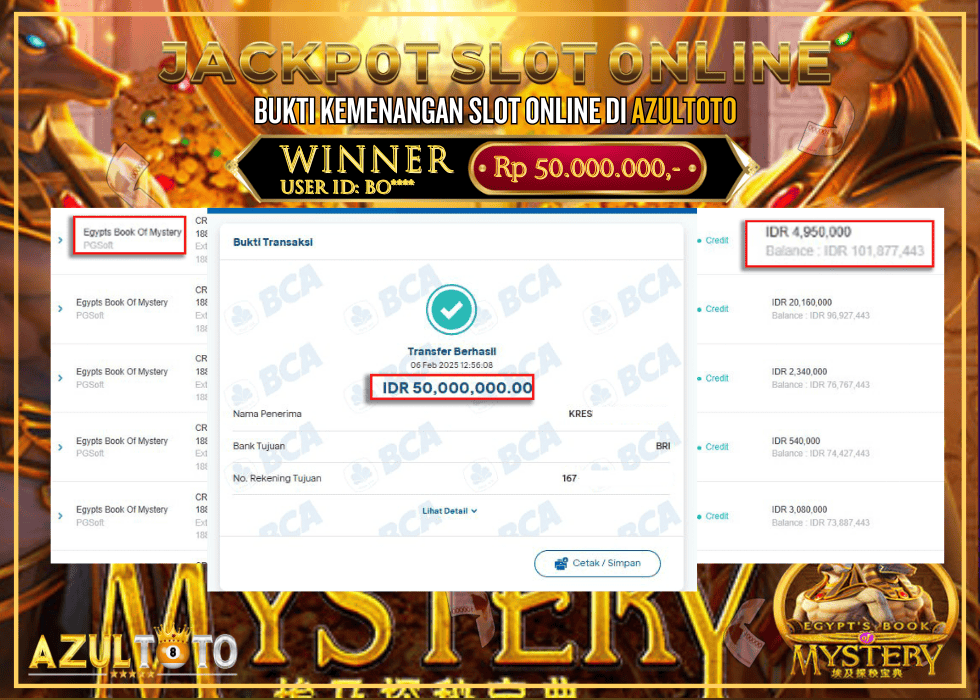 JACKPOT SLOT EGYPTS BOOK OF MYSTERY RP.50.000.000,- LUNAS DI AZULTOTO!