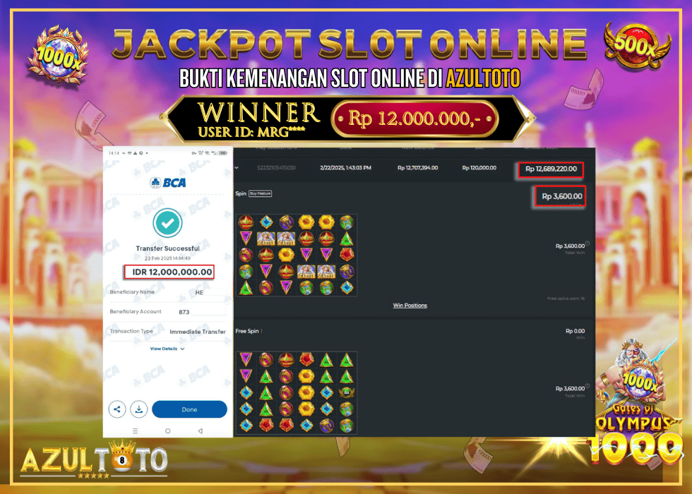 JACKPOT SLOT GATES OF OLYMPUS 1000 RP.12.000.000,- LUNAS DI AZULTOTO!