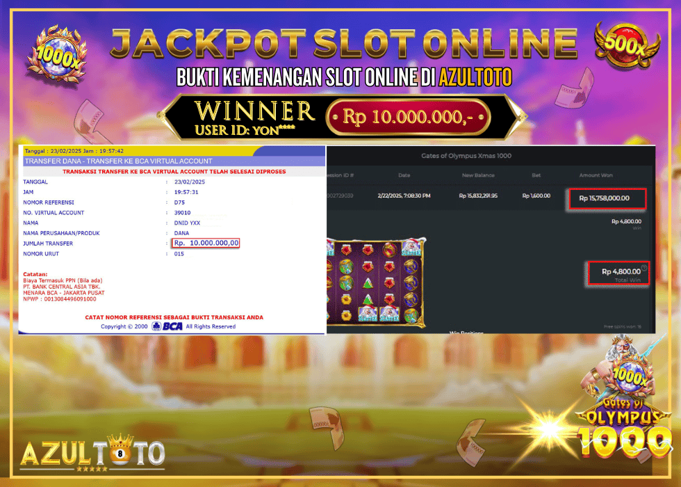 JACKPOT SLOT GATES OF OLYMPUS 1000 RP.10.000.000,- LUNAS DI AZULTOTO!