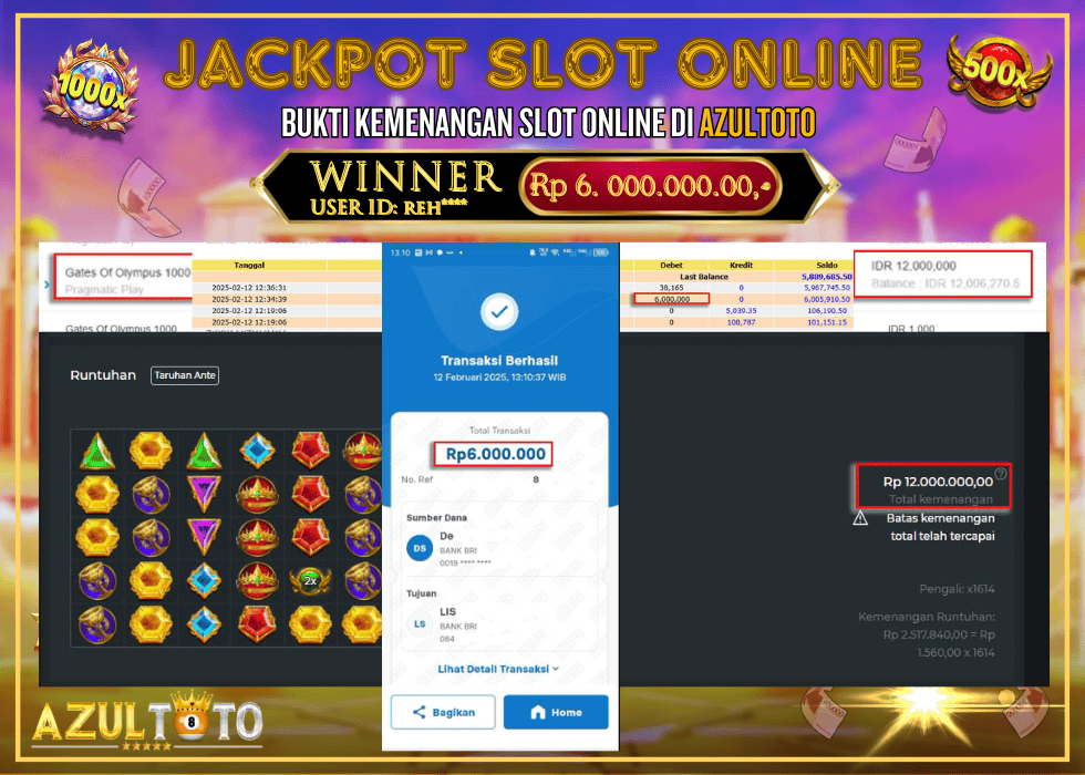 JACKPOT SLOT GATES OF OLYMPUS 1000 RP.6.000.000,- LUNAS DI AZULTOTO!