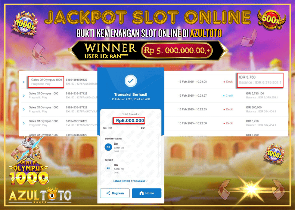 JACKPOT SLOT GATES OF OLYMPUS 1000 RP.5.000.000,- LUNAS DI AZULTOTO!