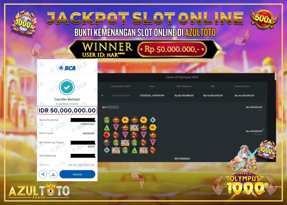 JACKPOT SLOT GATES OF OLYMPUS 1000 RP.50.000.000,- LUNAS DI AZULTOTO!