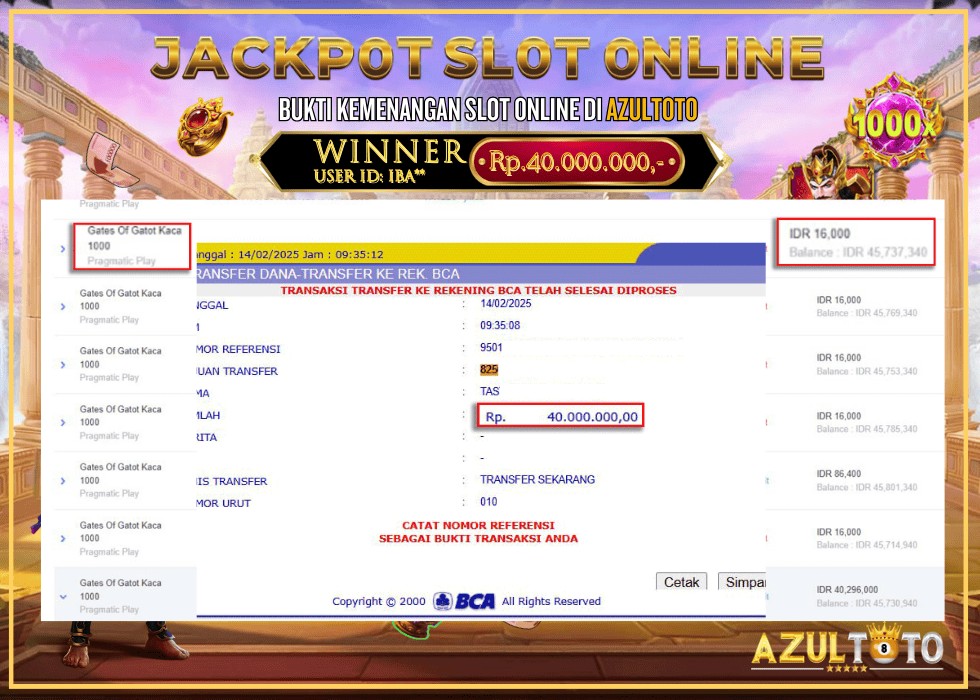 JACKPOT SLOT GATES OF GATOT KACA 1000 RP.40.000.000,- LUNAS DI AZULTOTO!