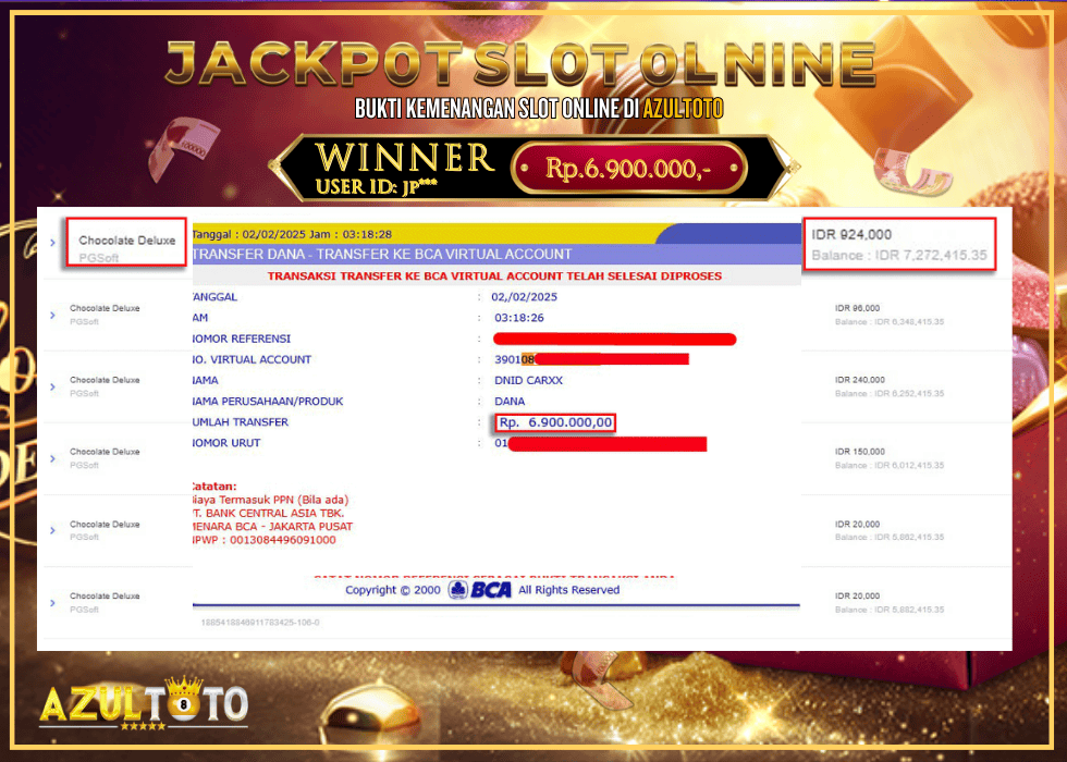 JACKPOT SLOT CHOCOLATE DELUXE RP.6.900.000,- LUNAS DI AZULTOTO!