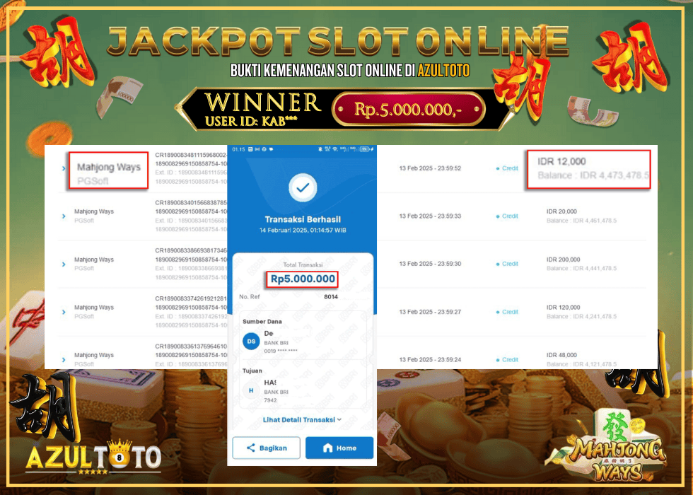 JACKPOT SLOT MAHJONG WAYS RP.5.000.000,- LUNAS DI AZULTOTO!