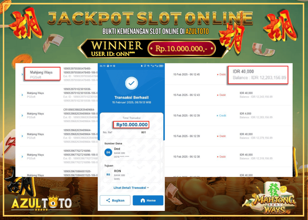 JACKPOT SLOT MAHJONG WAYS RP.10.000.000,- LUNAS DI AZULTOTO!