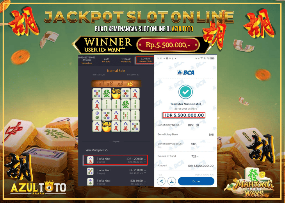JACKPOT SLOT MAHJONG WAYS 2 RP.5.500.000,- LUNAS DI AZULTOTO!