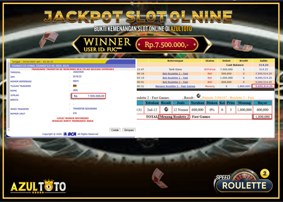 JACKPOT GAME : ROULLATE 2-FAST RP.7.500.000,- LUNAS DI AZULTOTO!