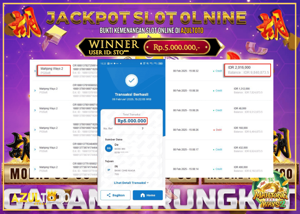 JACKPOT SLOT MAHJONG WAYS 2 RP.5.000.000,- LUNAS DI AZULTOTO!