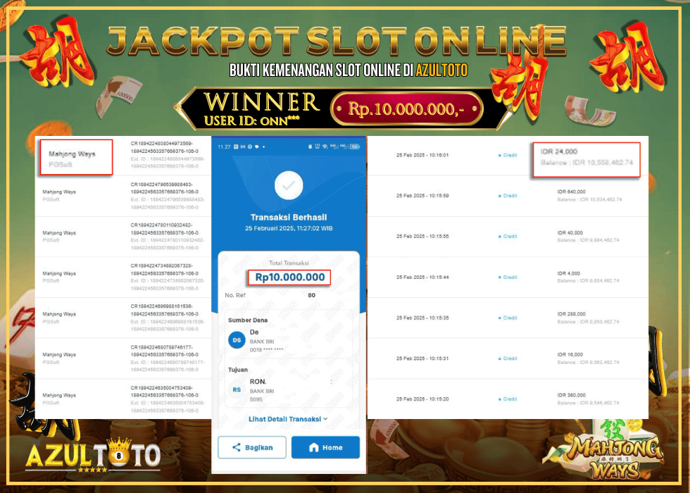 JACKPOT SLOT MAHJONG WAYS 2 RP.10.000.000,- LUNAS DI AZULTOTO!