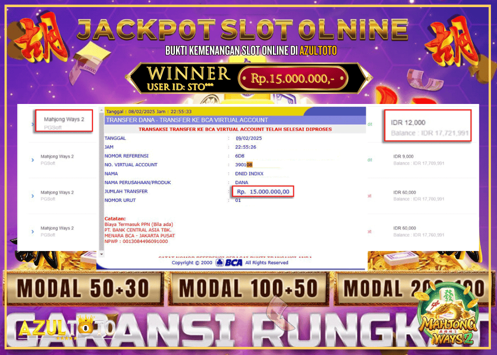 JACKPOT SLOT MAHJONG WAYS 2 RP.15.000.000,- LUNAS DI AZULTOTO!