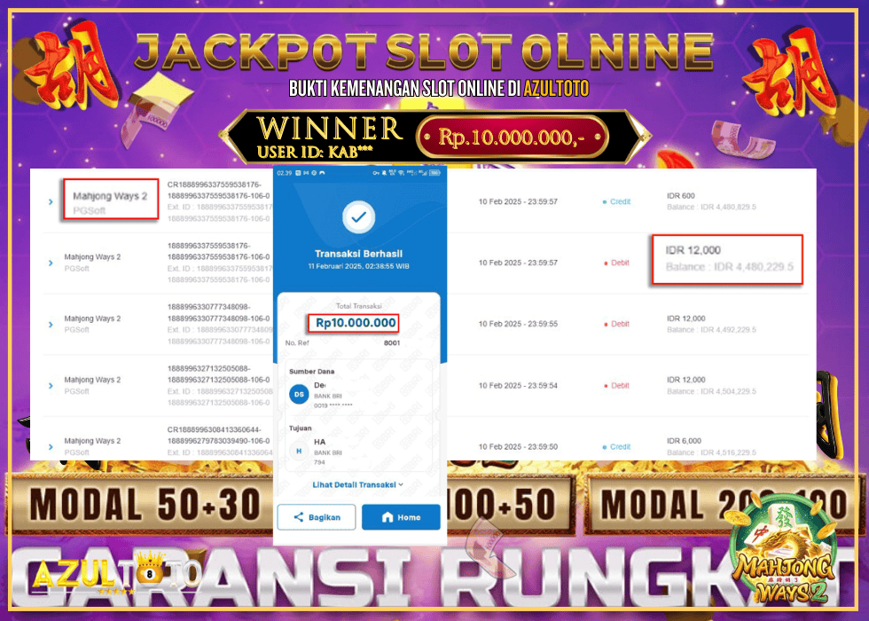 JACKPOT SLOT MAHJONG WAYS 2 RP.10.000.000,- LUNAS DI AZULTOTO!