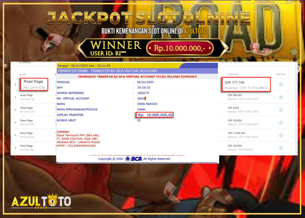 JACKPOT SLOT ROAD RAGE NO LIMIT CITY RP.10.000.000,- LUNAS DI AZULTOTO!