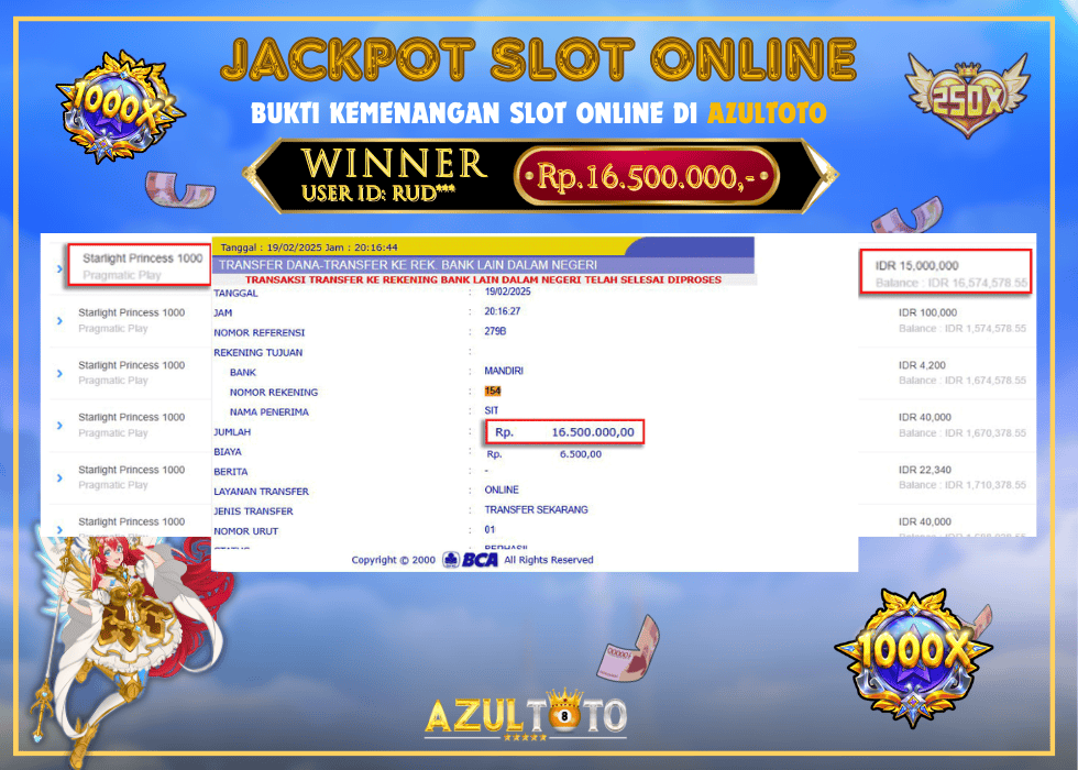 JACKPOT SLOT STARLIGHT PRINCESS RP.16.500.000,- LUNAS DI AZULTOTO!