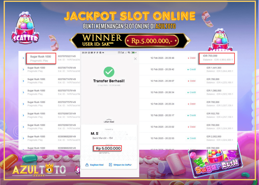 JACKPOT SLOT SUGAR RUSH 1000 RP.5.000.000,- LUNAS DI AZULTOTO!