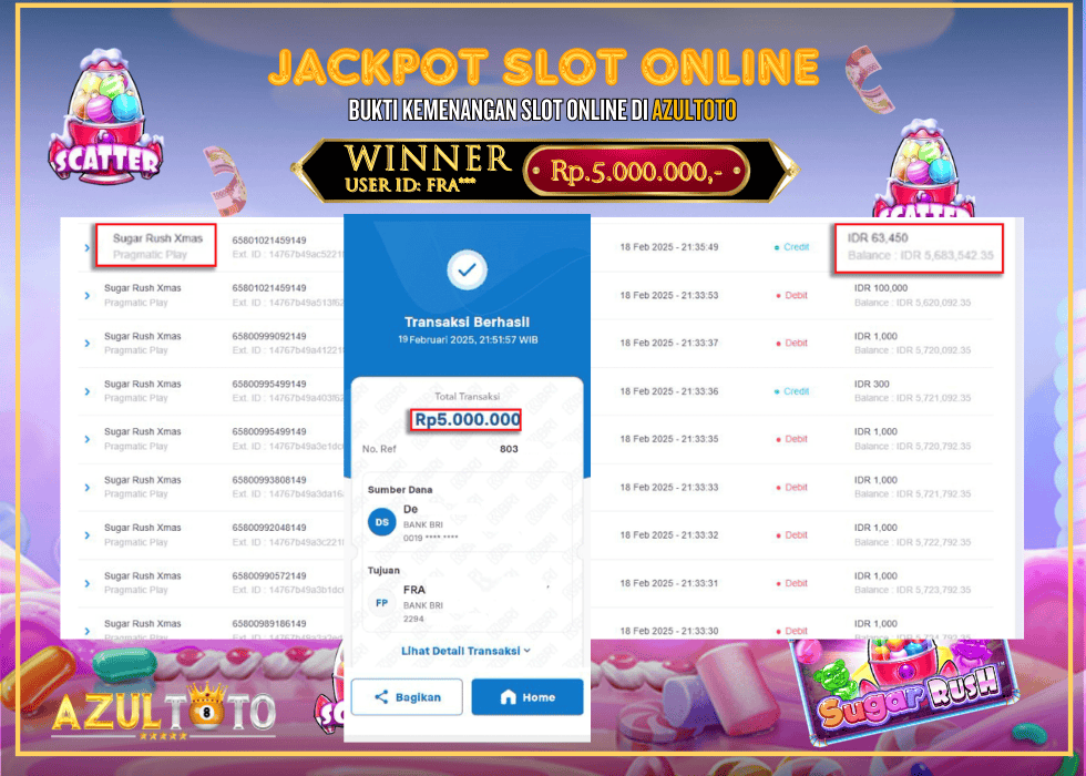 JACKPOT SLOT SUGAR RUSH 1000 RP.5.000.000,- LUNAS DI AZULTOTO!