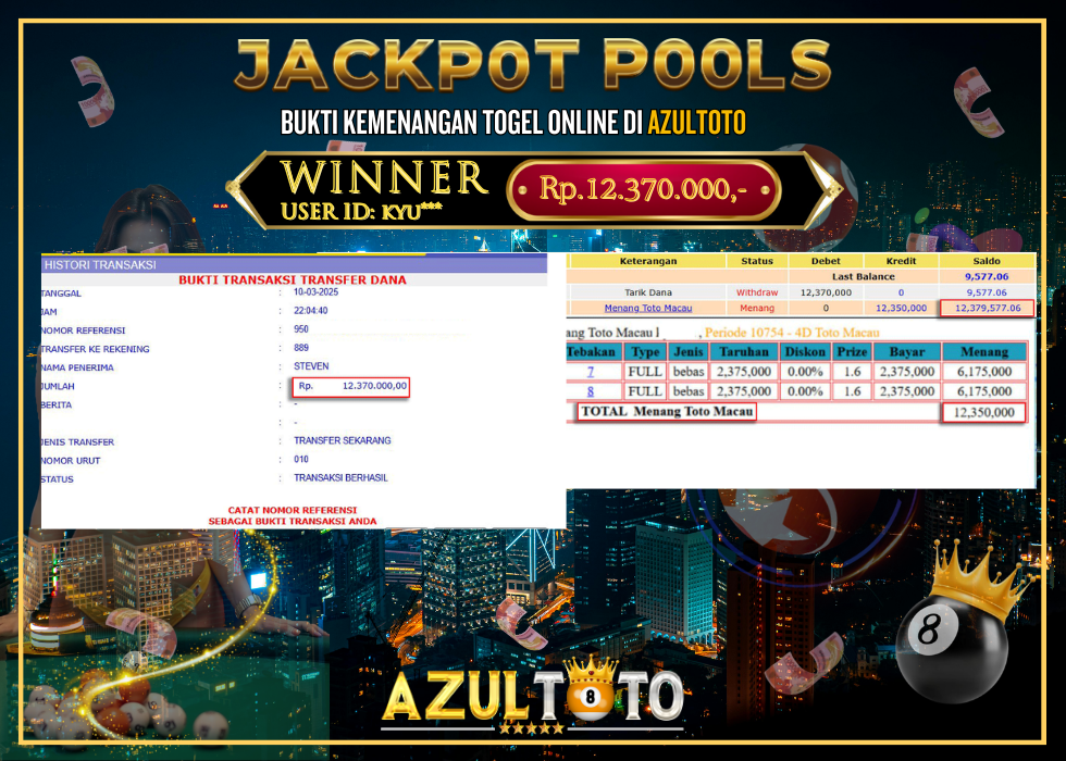 JACKPOT TOGEL TOTO MACAU RP.12.370.000,- LUNAS DI AZULTOTO!