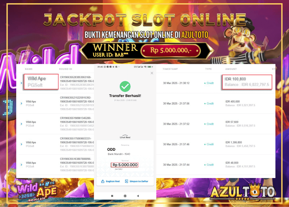 JACKPOT SLOT WILD APE RP.5.000.000,- LUNAS DI AZULTOTO!