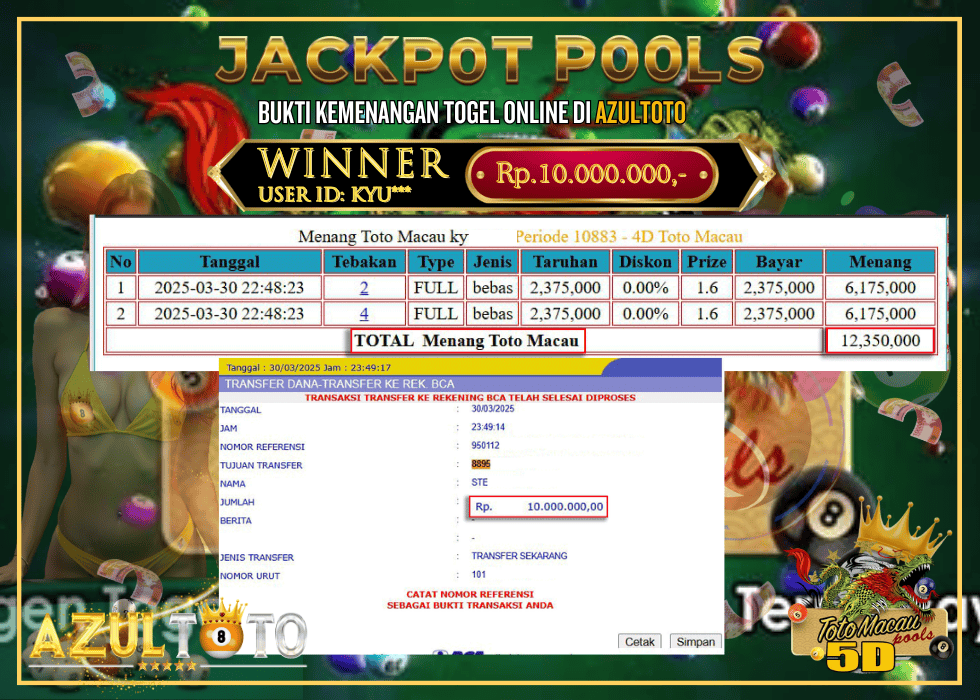 JACKPOT TOGEL TOTO MACAU 4D RP.10.000.000,- LUNAS DI AZULTOTO!