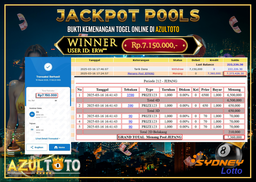 JACKPOT TOGEL JEPANG POOL 4D RP.7.150.000,- LUNAS DI AZULTOTO!