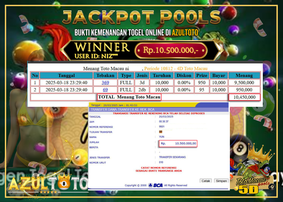 JACKPOT TOGEL TOTOMACAU 4D RP.10.500.000,- LUNAS DI AZULTOTO!