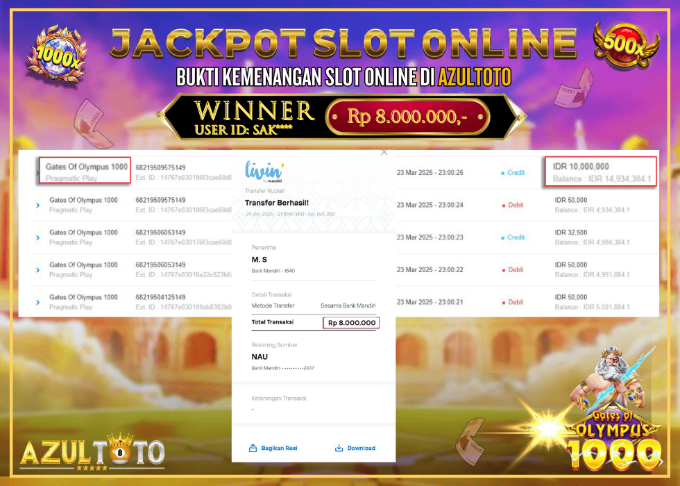 JACKPOT SLOT GATES OF OLYMPUS 1000 RP.8.000.000,- LUNAS DI AZULTOTO!