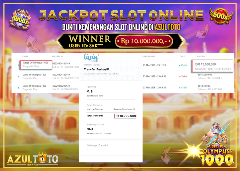 JACKPOT SLOT GATES OF OLYMPUS 1000 RP.10.000.000,- LUNAS DI AZULTOTO!