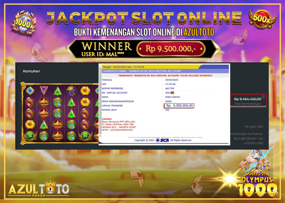 JACKPOT SLOT GATES OF OLYMPUS 1000 RP.9.500.000,- LUNAS DI AZULTOTO!