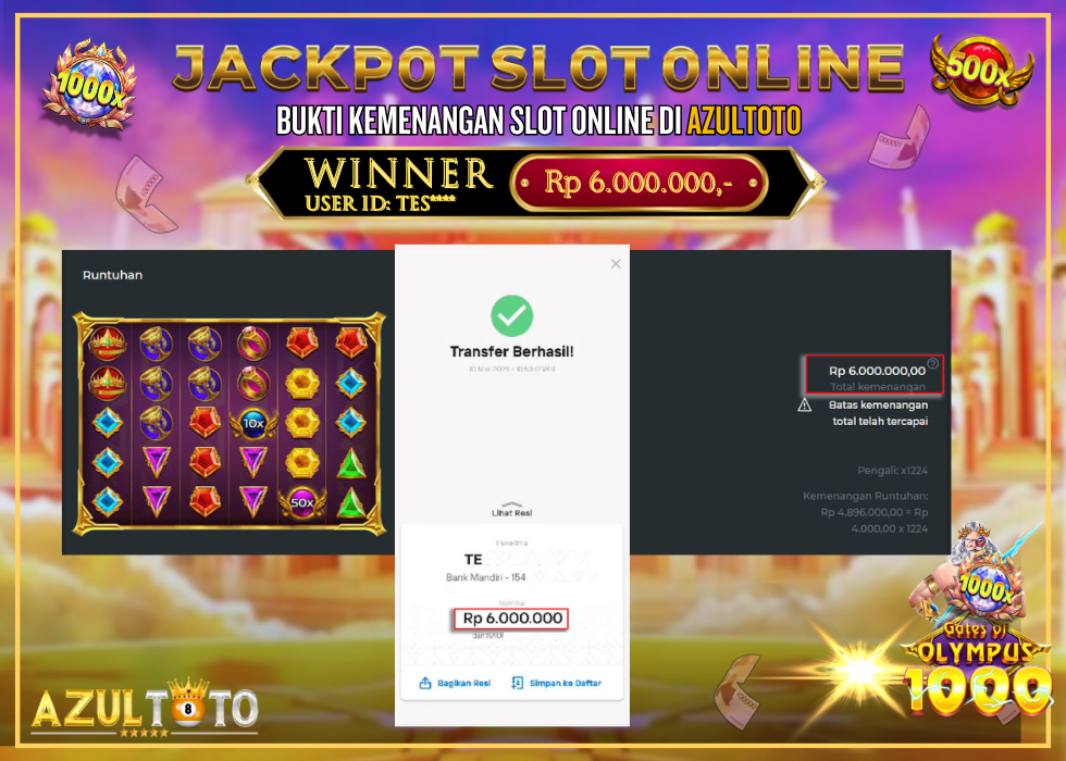 JACKPOT SLOT GATES OF OLYMPUS 1000 RP.6.000.000,- LUNAS DI AZULTOTO!