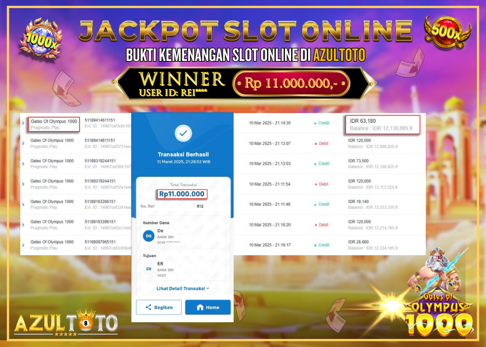 JACKPOT SLOT GATES OF OLYMPUS 1000 RP.11.000.000,- LUNAS DI AZULTOTO!