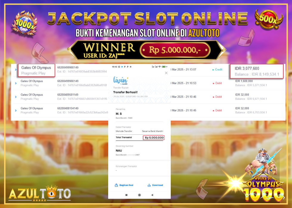 JACKPOT SLOT GATES OF OLYMPUS 1000 RP.5.000.000,- LUNAS DI AZULTOTO!