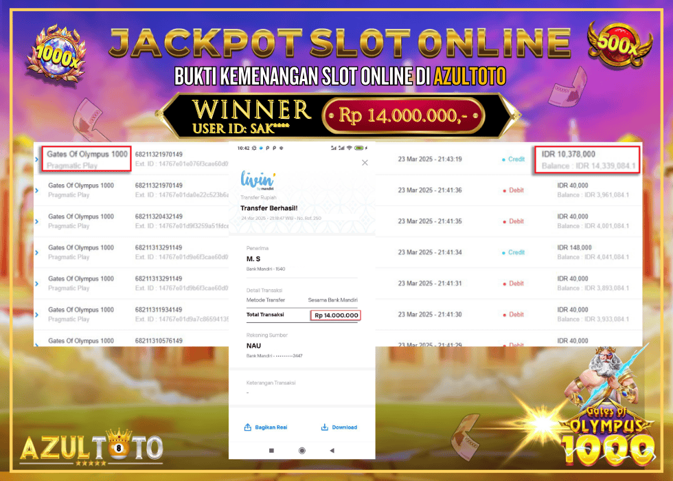 JACKPOT SLOT GATES OF OLYMPUS 1000 RP.14.000.000,- LUNAS DI AZULTOTO!