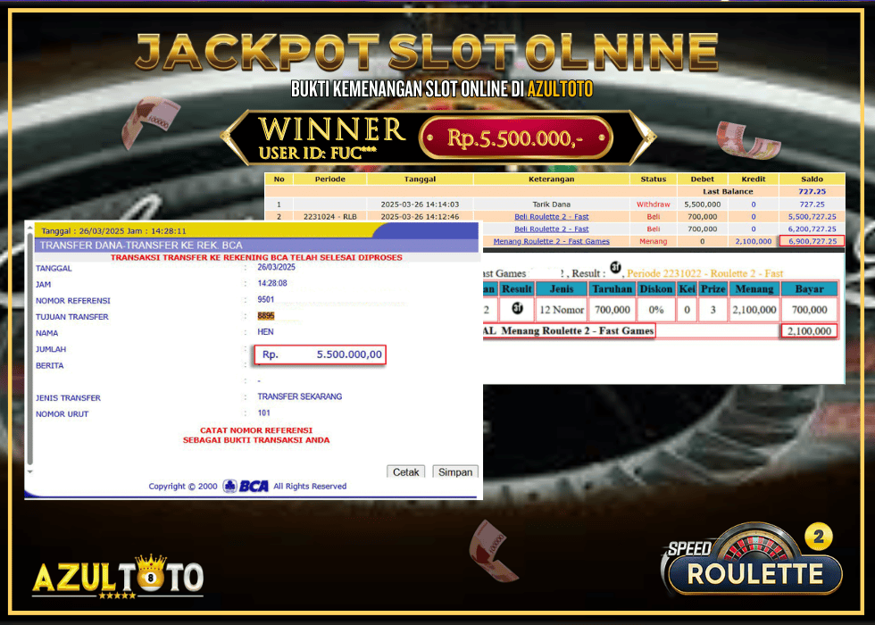 JACKPOT ROULLETE 2 FASTFAST RP.5.500.000,- LUNAS DI AZULTOTO!