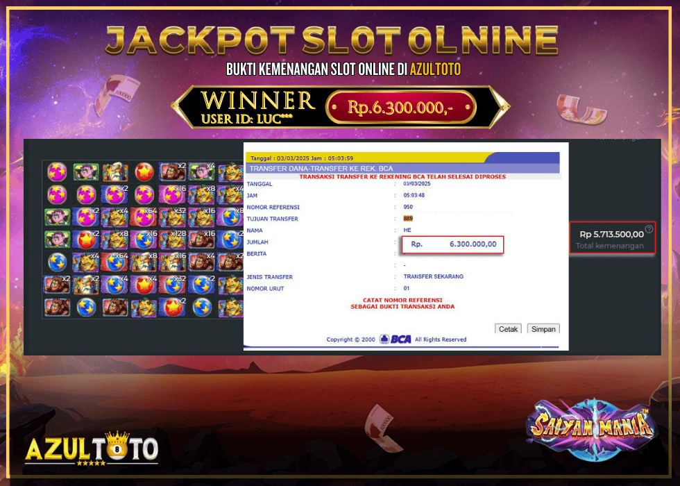 JACKPOT SLOT MANIA SAIYAN RP.6.300.000,- LUNAS DI AZULTOTO!