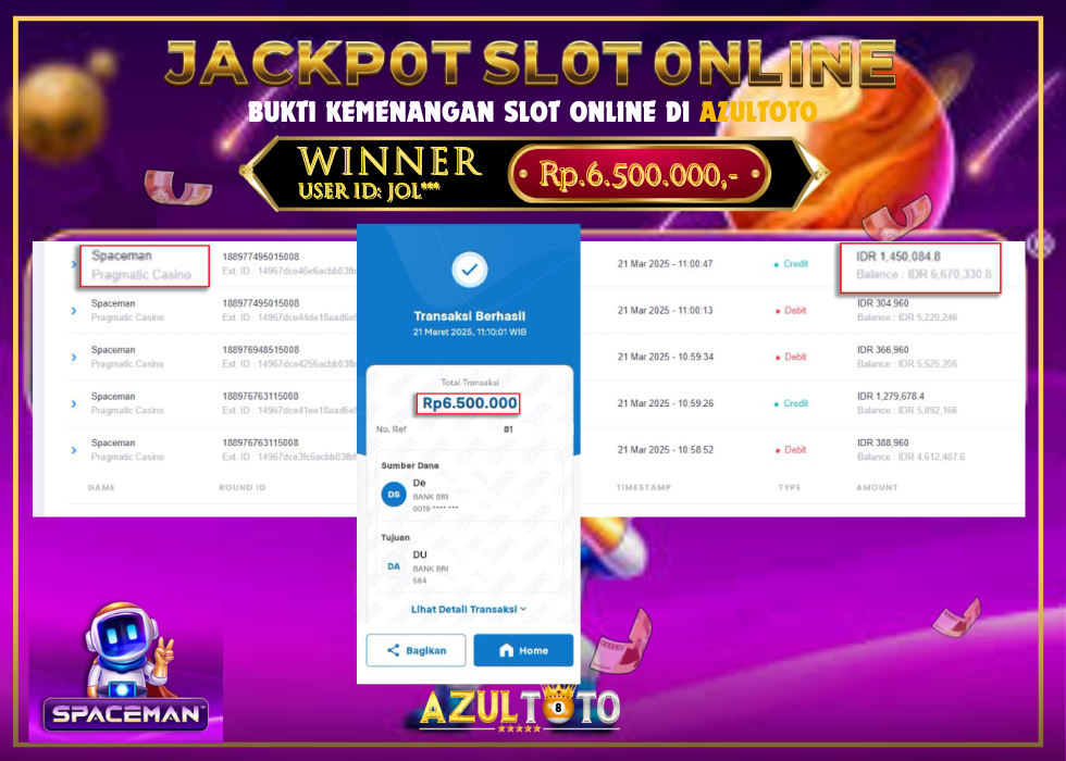 JACKPOT SPACEMAN PRAGMATIC CASINO RP.6.500.000,- LUNAS DI AZULTOTO!