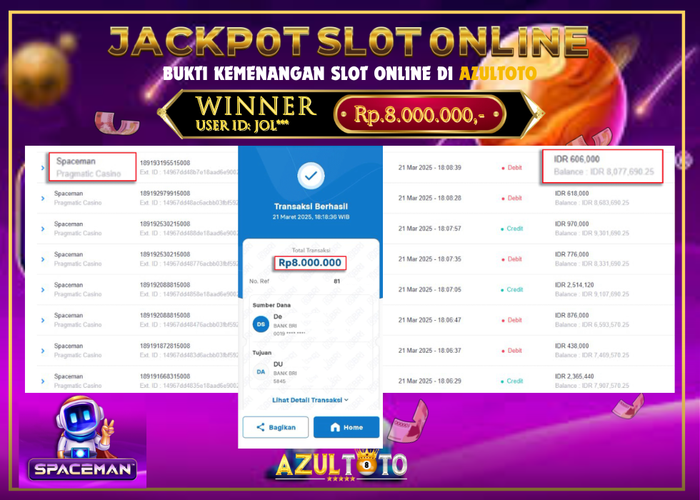 JACKPOT SPACEMAN PRAGMATIC CASINO RP.8.000.000,- LUNAS DI AZULTOTO!